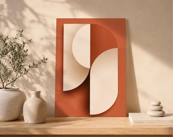 Terracotta Geometric Balance Print – Japandi Abstract Shapes Poster (PDF Download)