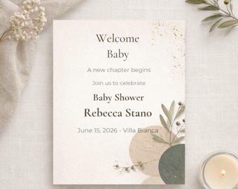 Baby Shower Invitation · Neutral Abstract Template · Elegant Botanical Baby Invite