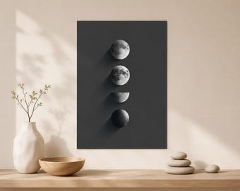 Schwarze Mondphasen Print – Anthrazit Mondphasen Wandkunst (PDF Download)