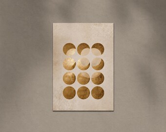 Japandi Geometrisches Poster - Beige Gold Abstrakte Kreise Druck (Digital Download)