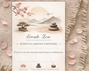 Minimalistische Zen Event-Einladung, Japandi Wabi Sabi Stil (Digitaler Download)