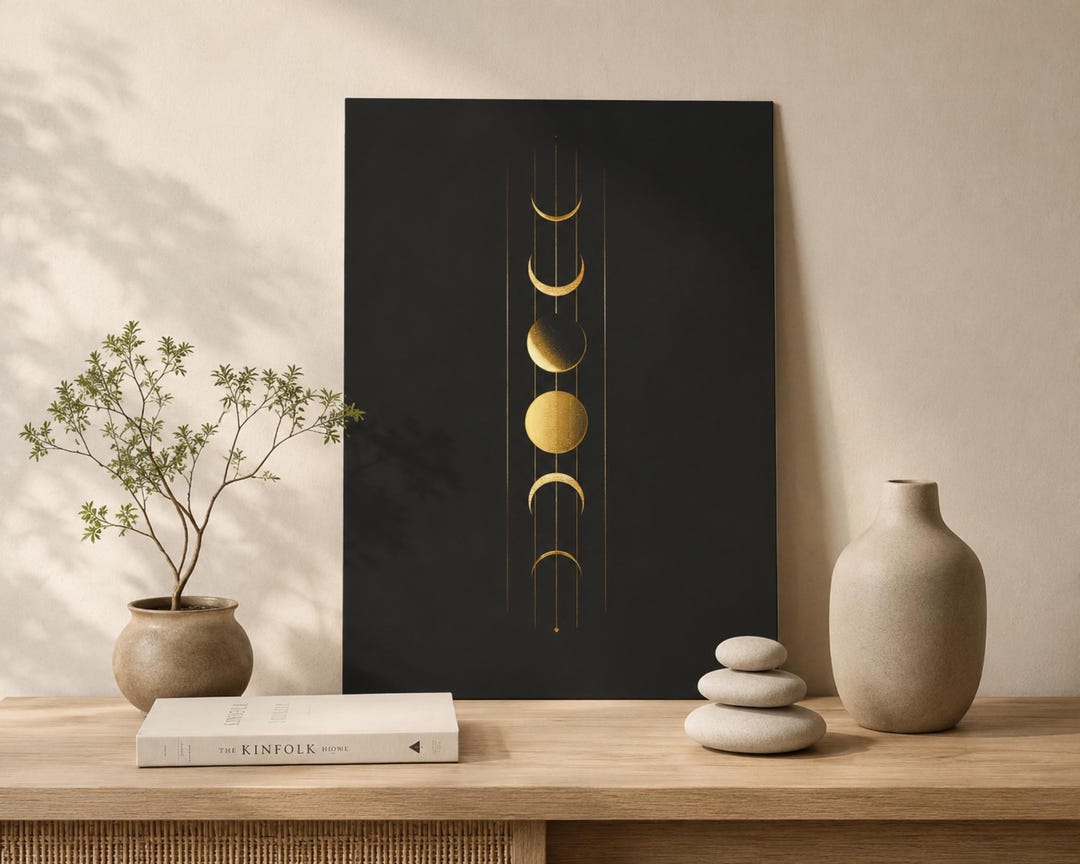 Black Gold Moon Phases Poster – Minimalist Celestial Wall Art (PDF ...