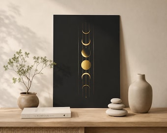 Schwarz-goldene Mondphasen Poster - Minimalistische himmlische Wandkunst (PDF-Download)