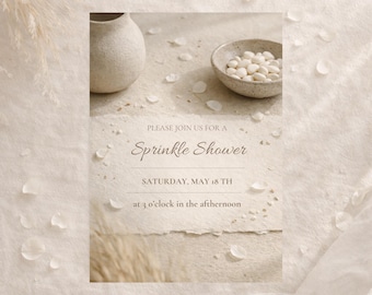 Sprinkle Shower Invitation · Neutral Minimal Template · Elegant Soft Floral Baby Invite