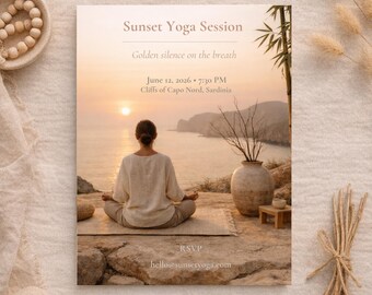 Sunset Yoga Session Invitation · Coastal Wellness Template · Golden Hour Meditation Event Invite