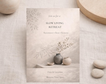 Slow Living Retreat Invitation · Minimal Wellness Template · Rest Reconnect Restore Event Invite