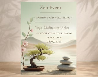 Zen Event Invitation · Bonsai and Cherry Blossom Template · Harmony and Well‑Being Retreat Invite