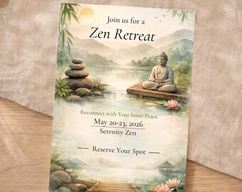 Zen-Retreat-Einladung · Achtsamkeits-Veranstaltungsvorlage · Ruhige Meditations-Retreat-Einladung
