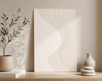 Japandi Beige Organic Duo Poster - Abstrakt Line Kunstdruck (PDF)
