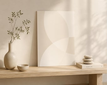 Japandi Geometric Poster – Soft Beige Abstract Shapes, Minimalist Wall Art (Printable PDF)