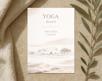 Yoga-Brunch-Einladung · Minimalistische Wellness-Veranstaltung einladen · Japandi bearbeitbare Vorlage