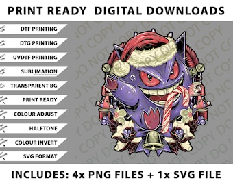 Weihnachtsgeist, Weihnachten Gengar Png-Bundle, SVG-Dateien, digitale Downloads