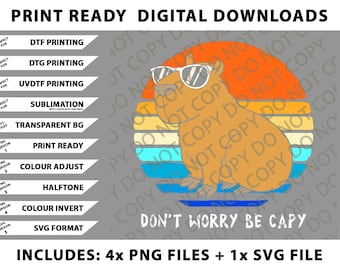Retro Rodent Funny Capybara Dont Be Worry Be Capy Png Bundle, SVG Files, Digital Downloads