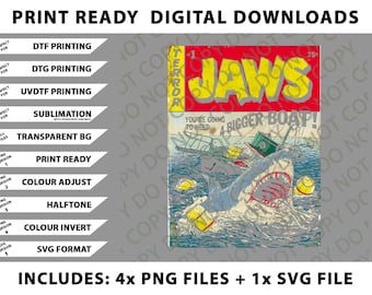 Jaws 1 Edition Comic Book Cover Png Bundle, SVG Files, Digital Downloads