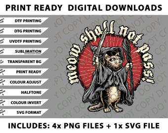 Meow Shall Not Pass, Wizard Cat Gandalf png-bundel, SVG-bestanden, digitale downloads