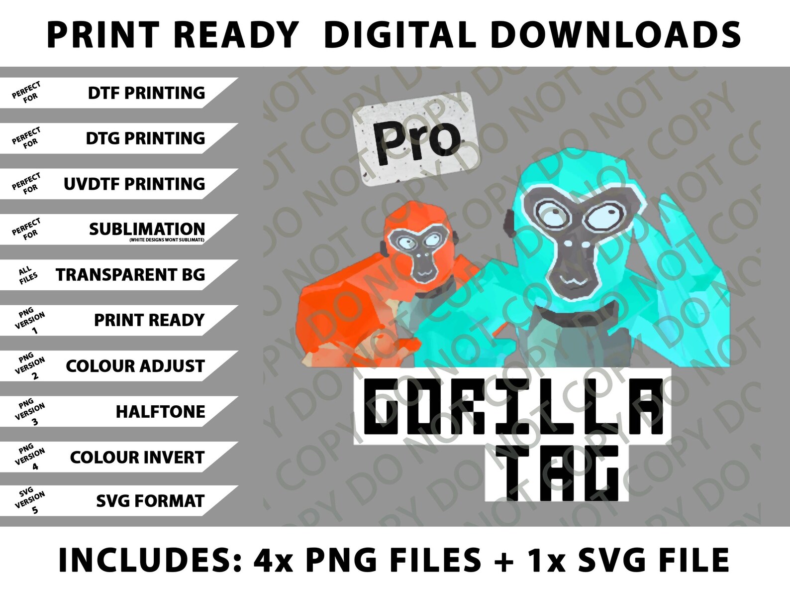 Gorilla Tag Pro Shirt, VR Gamer Monke Png Bundle, SVG Files, Digital ...