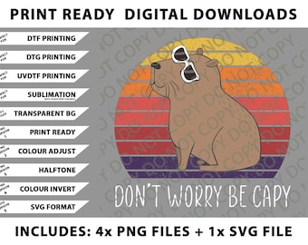 Retro Rodent Funny Capybara Dont Be Worry Be Capy Classic Png Bundle, SVG Files, Digital Downloads