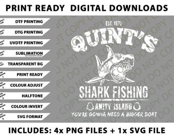Quints Shark Fishing Shirt, Amity Island, Jaws Movie Png Bundle, SVG Files, Digital Downloads