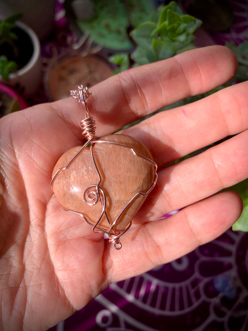 Peach Moonstone Fertility Heart Necklace image 2
