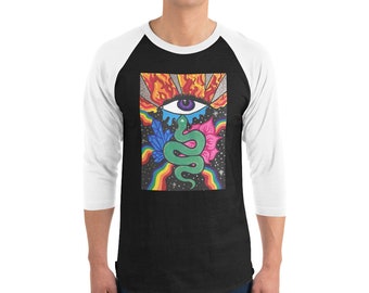 Cosmic Rainbow Snake 3/4 sleeve raglan shirt