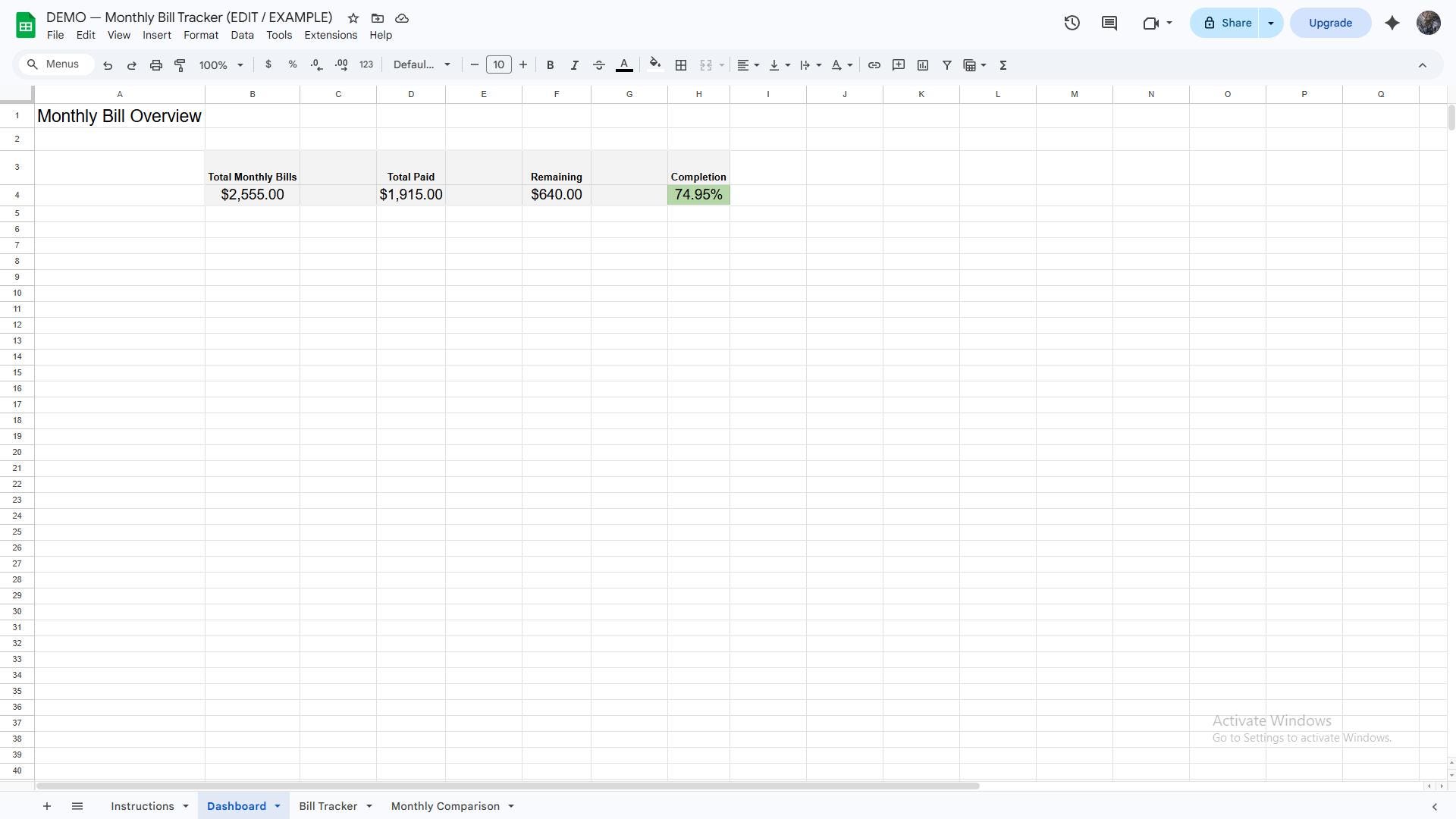 Monthly Bill Tracker Google Sheets Template | Budget Spreadsheet | Bill ...