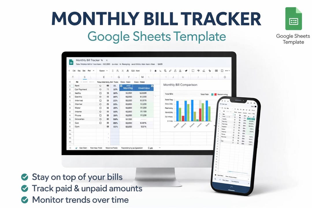 Monthly Bill Tracker Google Sheets Template | Budget Spreadsheet | Bill ...
