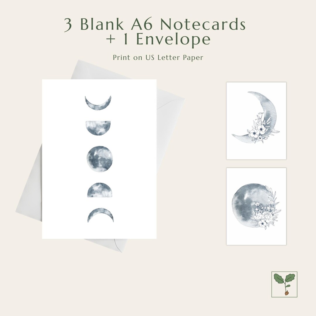 Midnight Moon Printable Notecard Set | 3 Blank Notecards + 1 Envelope ...