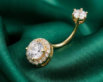 Dainty Halo Diamond/Moissanite Women's Belly Button 14K Gold Plated Handmade Party Wear Jewelry