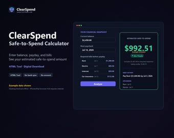 Calculadora de gastos seguros, herramienta HTML para presupuestos basados en nóminas (descarga digital)