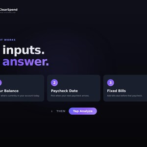 ClearSpend Safe-to-Spend | Paycheck Budget HTML Tool | Know What’s Left Before Payday | Instant Download image 5