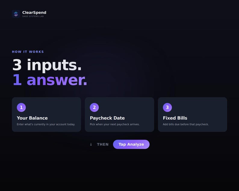 ClearSpend Safe-to-Spend | Paycheck Budget HTML Tool | Know What’s Left Before Payday | Instant Download image 5