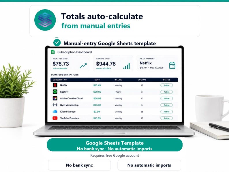 Subscription Tracker Spreadsheet Google Sheets | Recurring Bill & Expense Manager | Stop Overspending | Instant Download imagen 1