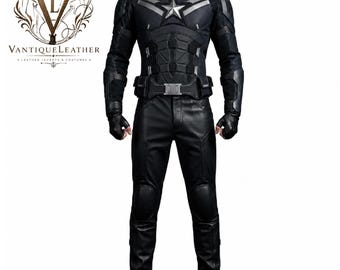 Captain America Inspired Winter Soldier Leather Armor Costume | Men's Tactical Superhero Suit with Waist Belt | Black Cosplay Combat Outfit