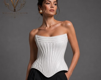 White Overbust Corset Intimate Wear | Genuine Leather Lingerie Corset Top, Wedding Corset | Handmade Bustier