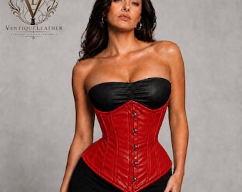 Red Plus Size Underbust Leather Corset Top | Steel Boned Waist Trainer | Very Hot Lingerie | Hotwife Clothes | Corset Dress | Gift For Her