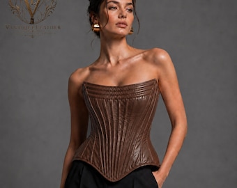 Brown Overbust Leather Corset Top | Hotwife Clothes Leather Lingerie | Very Hot Lingerie corset dress | Chocolate Brown Leather Bustier