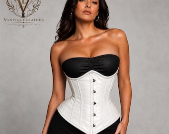 White Plus Size Steel Boned Underbust Leather Corset Top | Waist Trainer | Very Hot Lingerie | Hotwife Clothes Corset Dress | Gift For Her