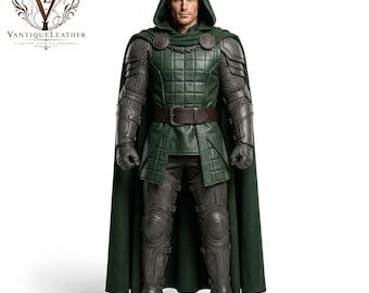 Doctor Doom Inspired Leather Armor Costume | Medieval Knight Wizard Cloak & Cape | Renaissance Fantasy Custom Cosplay Halloween Gift For Him