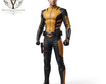 Wolverine Inspired Leather Armor Costume | X-Men Yellow Gray Tactical Suit | Waist Belt Custom Cosplay | Halloween Gift for Him