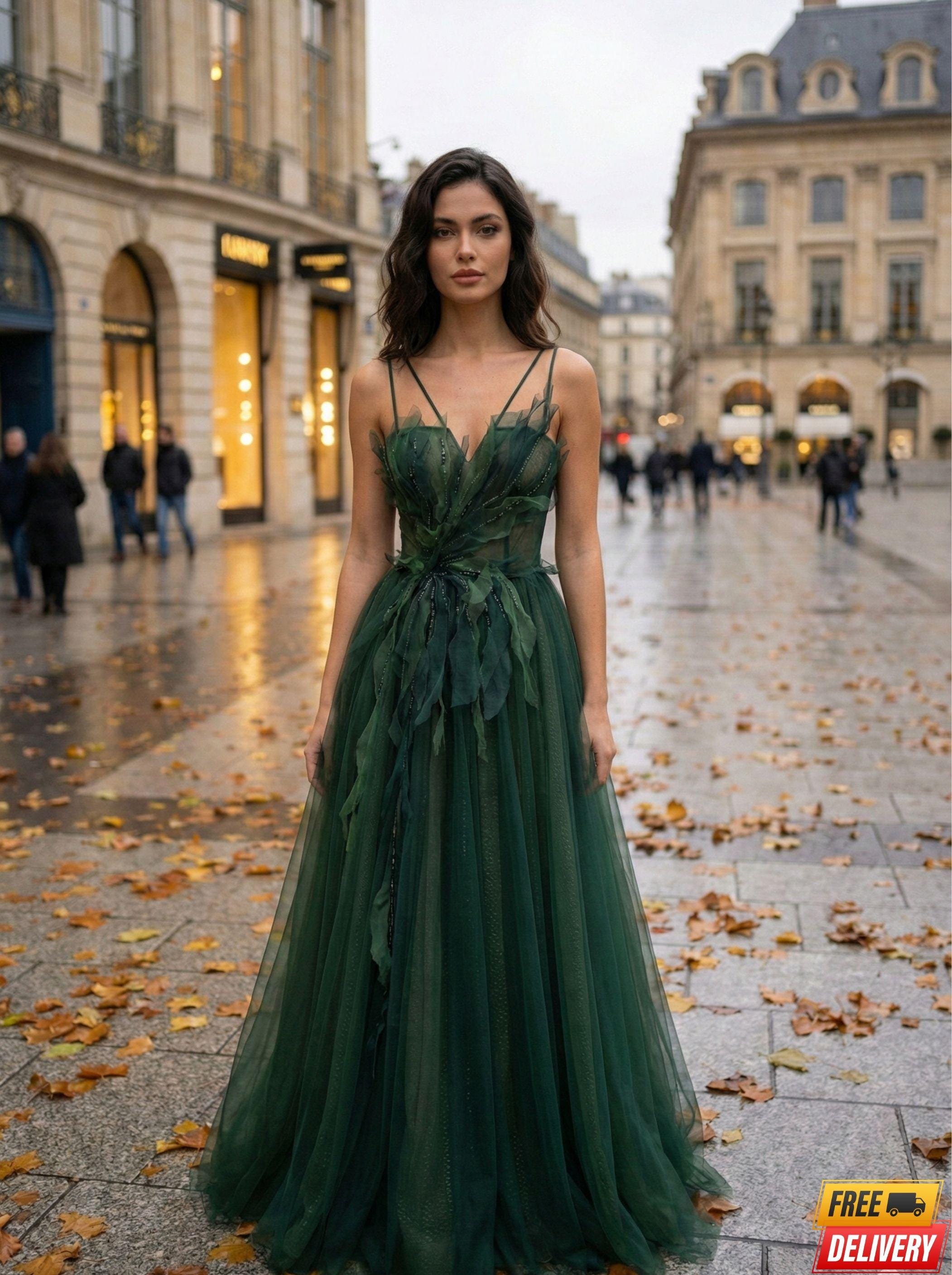 green emerald velvet dress Forest main image 1