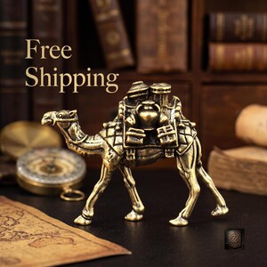 Brass Camel Figurine, Vintage Desk Ornament, Small Desert Animal Statue, Lucky Travel Charm, Mini Paperweight Decor, Middle East Gift