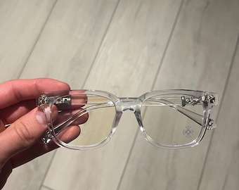 Chrome Vintage Christian Cross Anti Bluelight Punk Silver Transperent Sleek Glasses