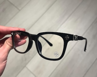 Chrome Vintage Christian Cross Anti Bluelight Punk Silver Black Sleek Glasses