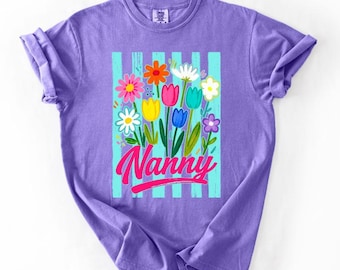 Nanny Flower Bundle Stripes - Flower Nanny - Mothers Day DTF Transfer - Nanny Transfer - Ready to Press - Custom DTF Transfer - Nanny