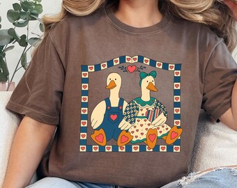 Vintage goose with frame  - vintage - cottage - heart - goose couple - Direct to film transfer - Ready to press - Custom transfers