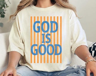 Dios es bueno - Rayas - Religión - Preppy - Religioso - Jesús - Transferencia directa a película - Listo para imprimir - Transferencias personalizadas - DTF