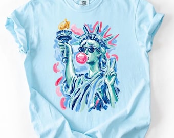 Retro Liberty - gum - Sassy - Independent - Statue of Liberty -  Colorful DTF - patriotic DTF - Direct to film transfer - Ready to press