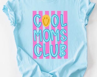 Cool moms club - mom - club - pink - pink stripes  - stripes  - Direct to film transfer - Ready to press - Custom transfers - DTF