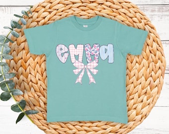 Pink bow spring alpha - personalized kids - spring - custom name - DTF - Direct to film transfer - Ready to press - Custom transfers - DTF