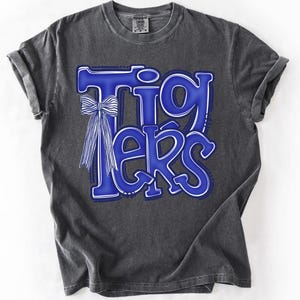 Tigers - bow  - blue - arch -  game day - sports - Direct to film transfer - Ready to press - Custom transfers -DTF